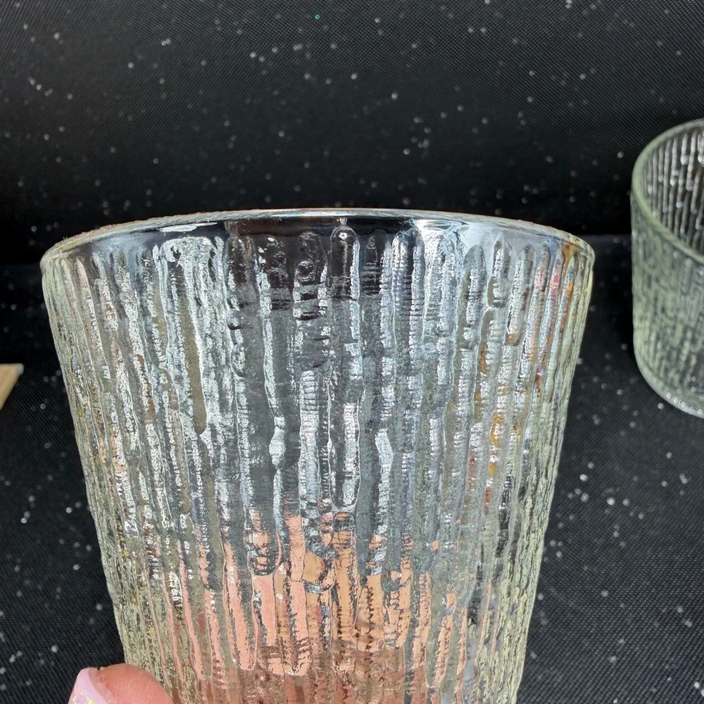 Jeanette Finlandia Tree Bark Clear Textured Glass Tumblers Set of 2 MCM 3in